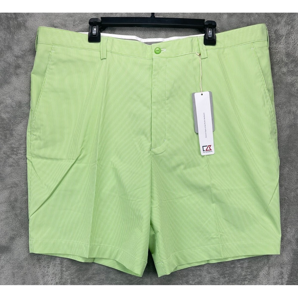 NWT Cutter & Buck DryTec Shorts 42 Green Striped Performance‎ Stretch Pockets